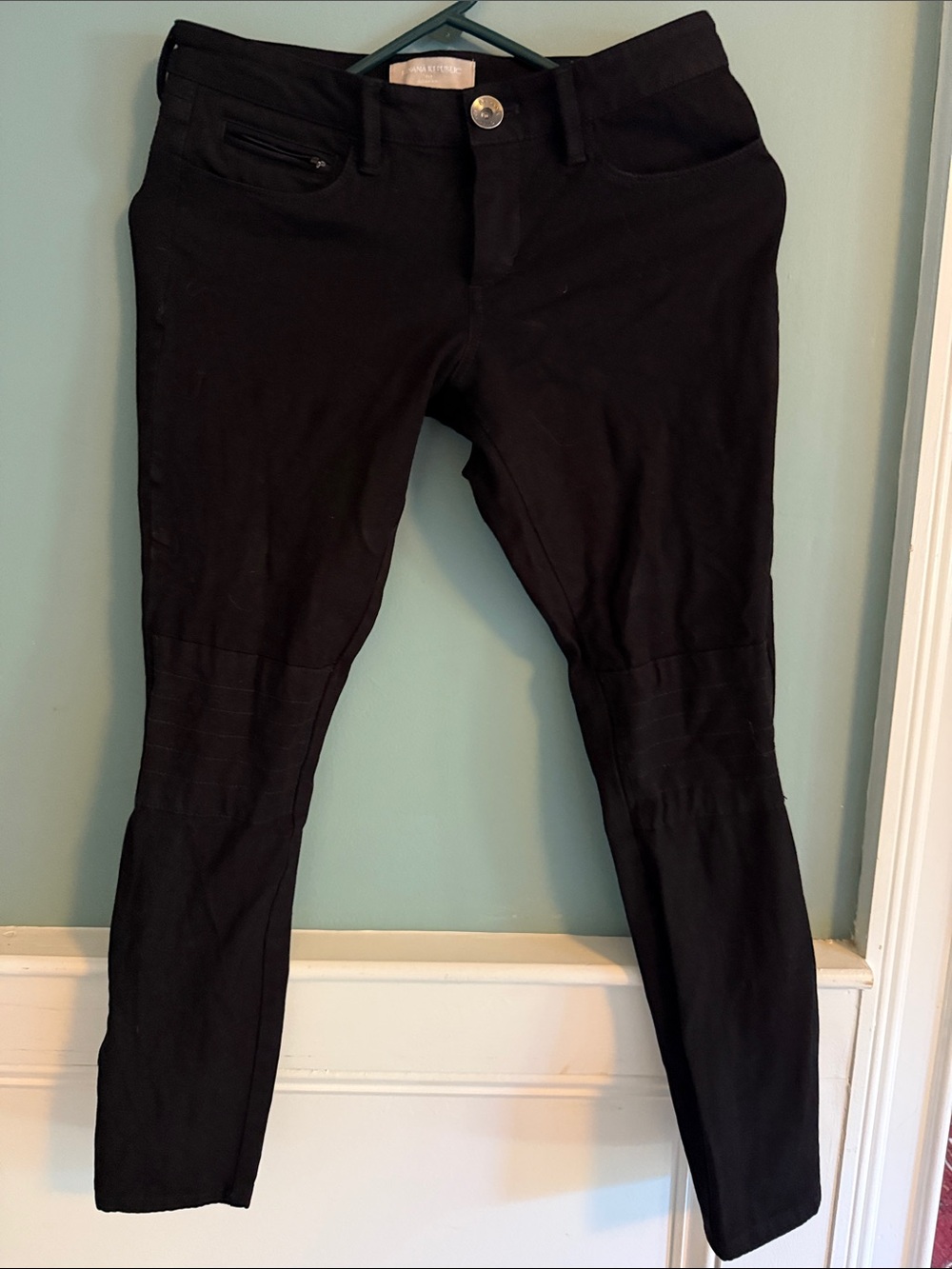 Banana Republic Black Ponte Skinny Pants with Moto Stitching